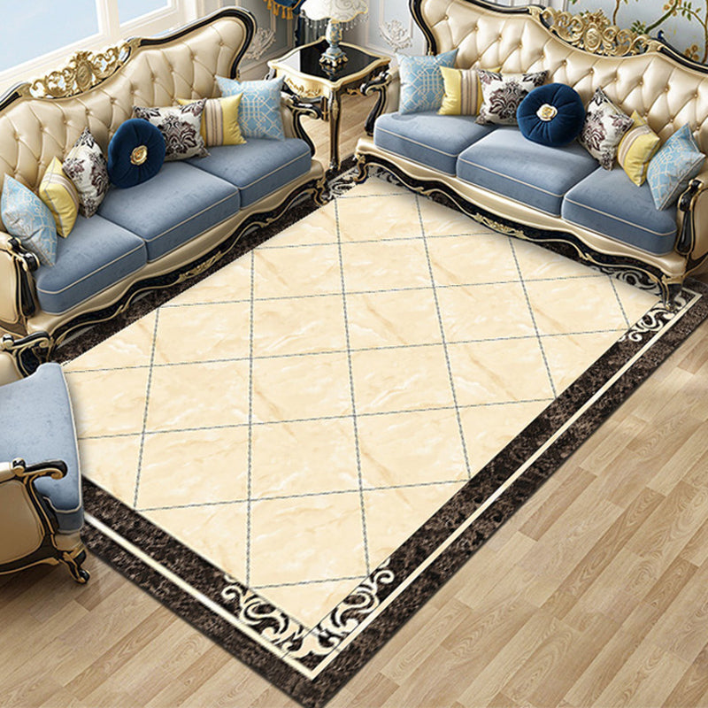 Contemporary living room rug Multicolored check pattern Indoor rug Polyester Non-slip back Stain-resistant rug