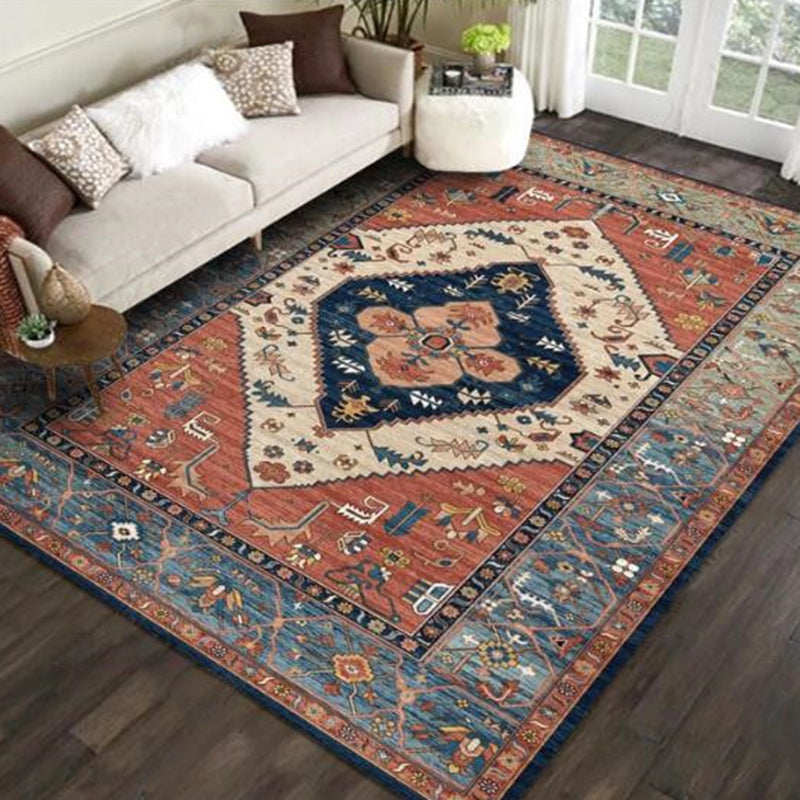 Multicolored Novelty Rug Cotton Blend Plaid Pattern Area Rug Non-Slip Pet Friendly Carpet for the Living Room
