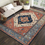 Multicolored Novelty Rug Cotton Blend Plaid Pattern Area Rug Non-Slip Pet Friendly Carpet for the Living Room