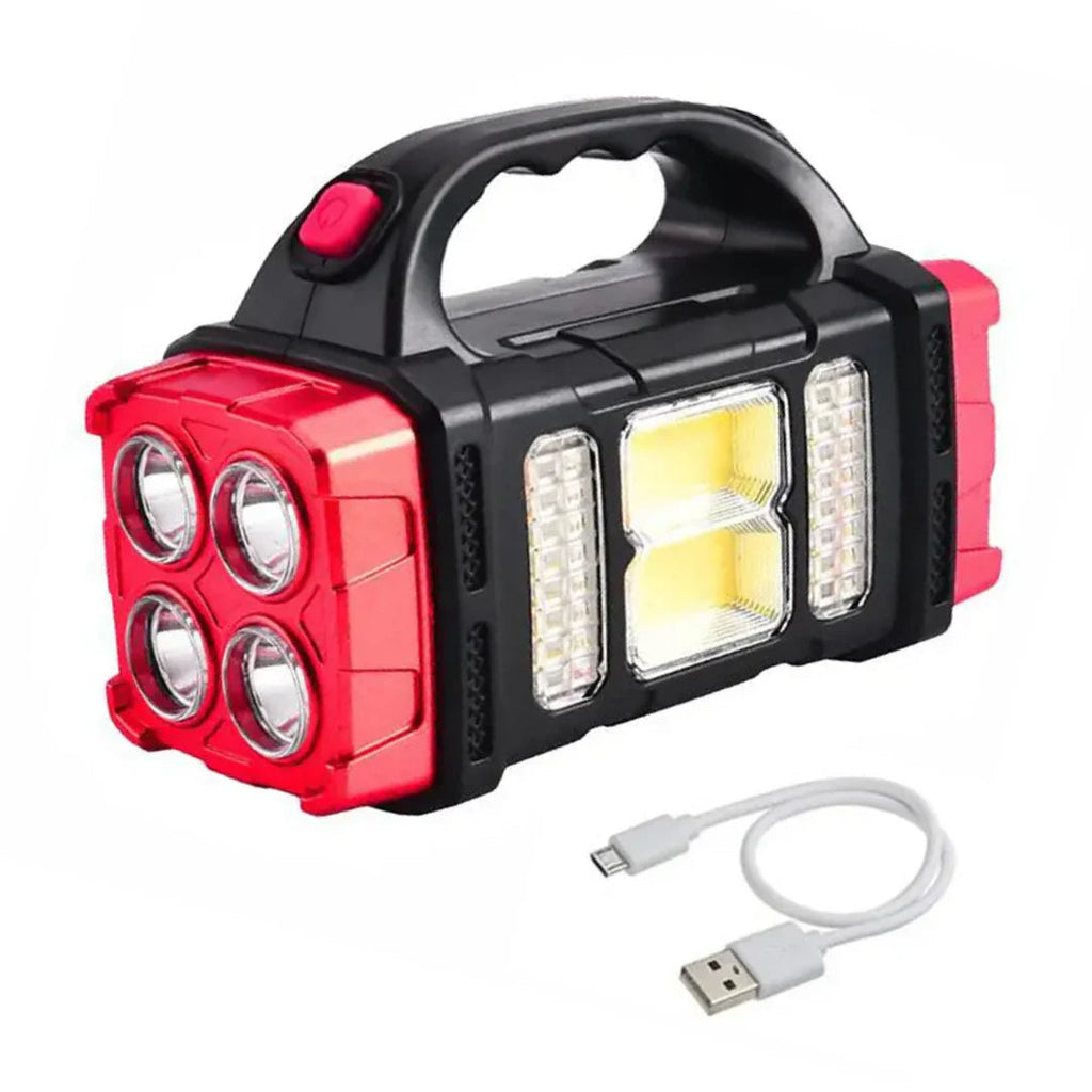 3-in-1 emergency flashlight with USB charging and carrying handle