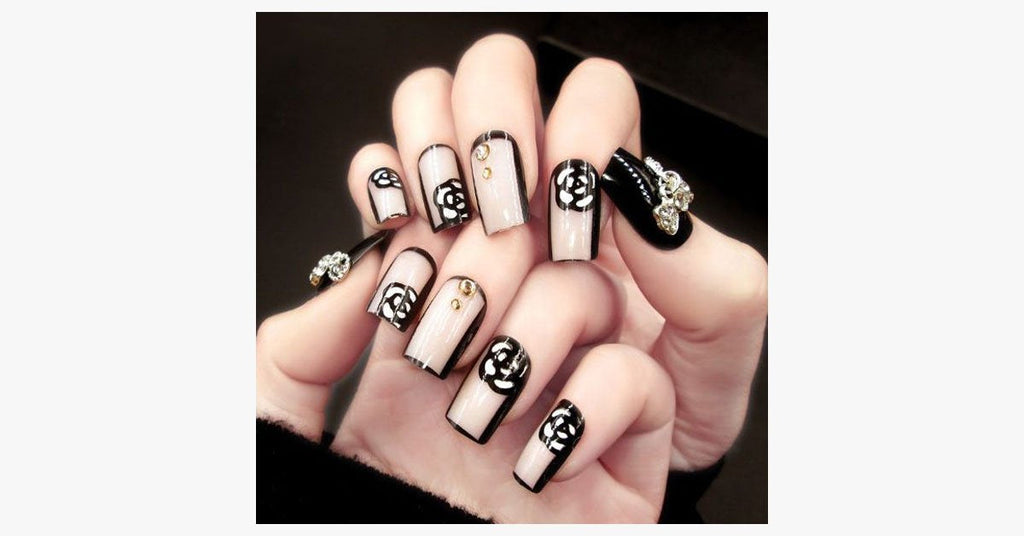 Black Rose Transparent Nails