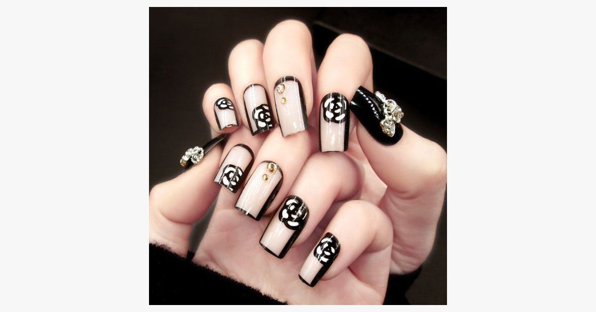 Black Rose Transparent Nails