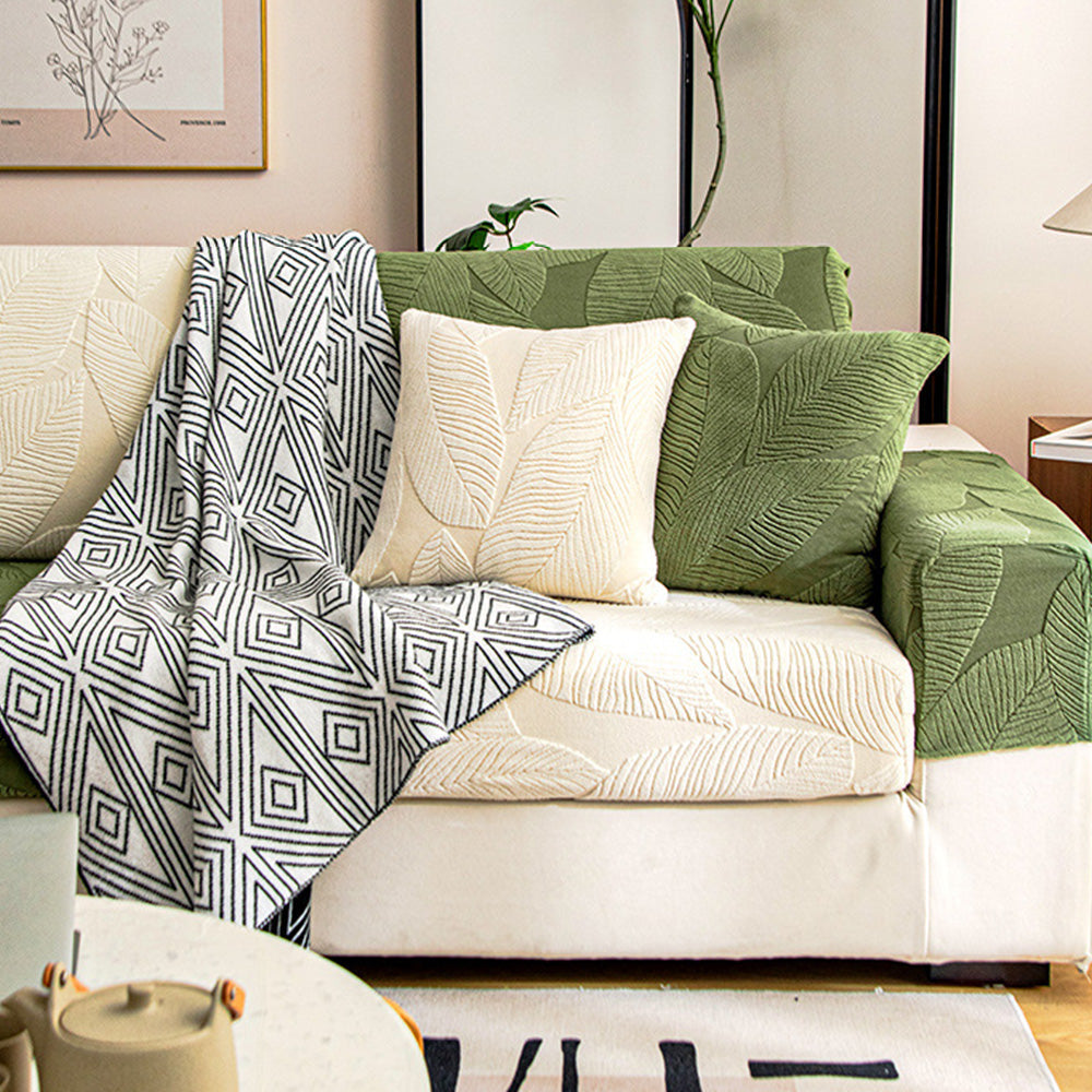 Modern Leaf Jacquard Waterproof Anti-Scratch Stretch Full Cover Sofa Cover