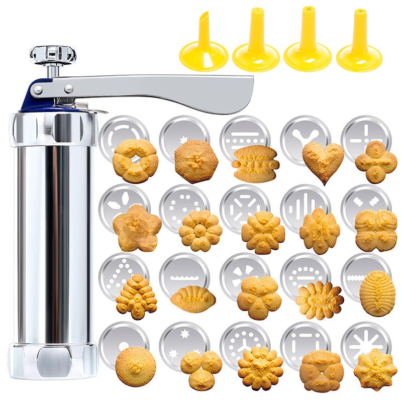 Cookie Press Kit | 20 Stainless Steel Discs & 4 Nozzles | Adjustable Size & Easy Clean | BakeJoy