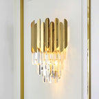 Stacked Wall Light Modernist Metal 1 Light Brass Wall Lamp with Clear Crystal Block for Nightstand