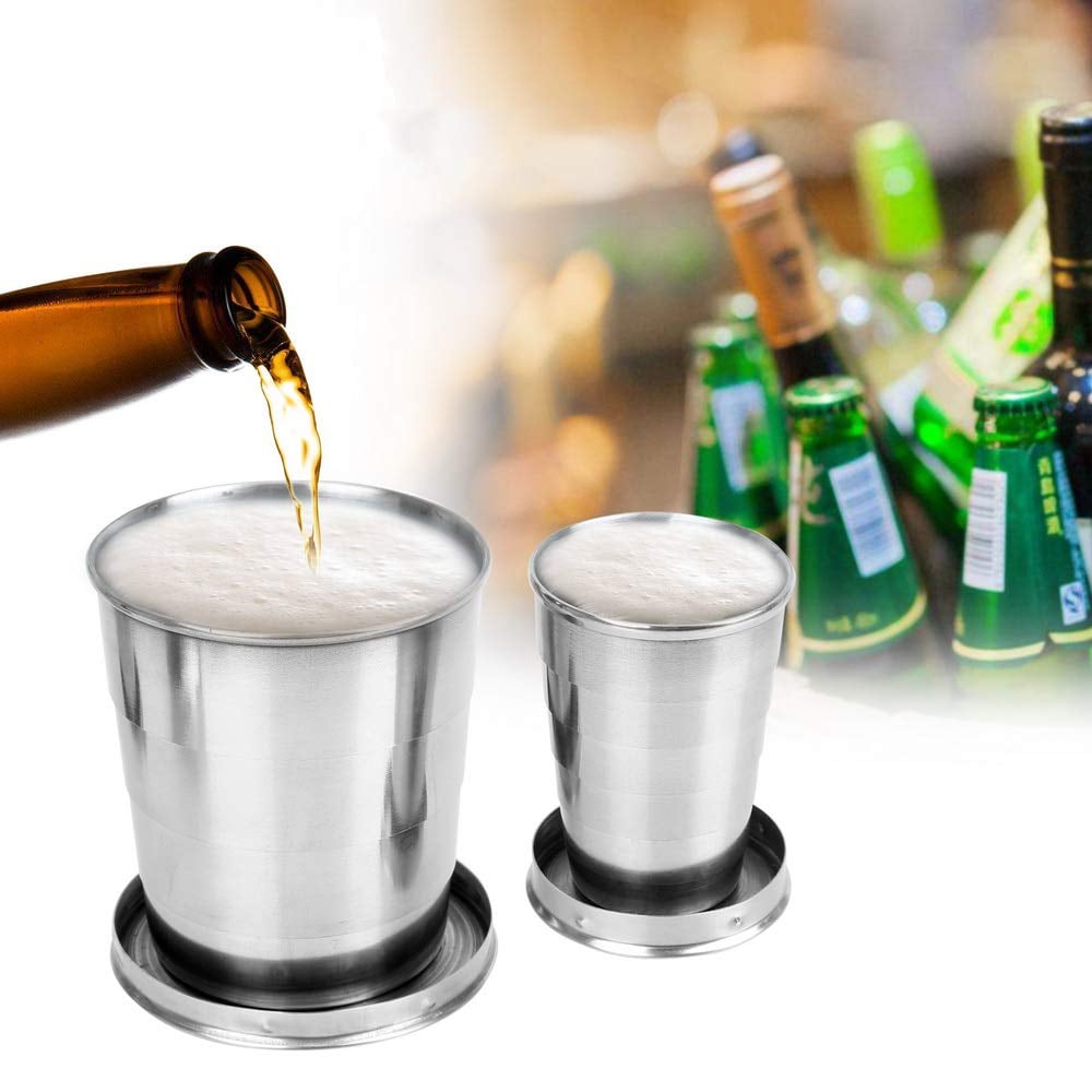 Collapsible cup in stainless steel