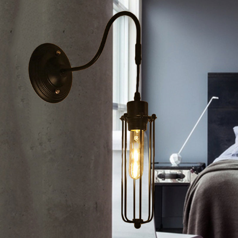Metal Cylinder/Hexagonal Engaged Wall Lamp Farm 1 Lamp Restaurant Wall Mount Fixture in Black