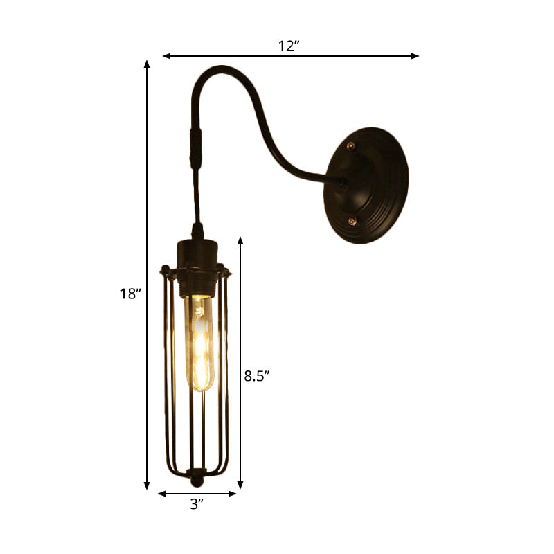 Metal Cylinder/Hexagonal Engaged Wall Lamp Farm 1 Lamp Restaurant Wall Mount Fixture in Black