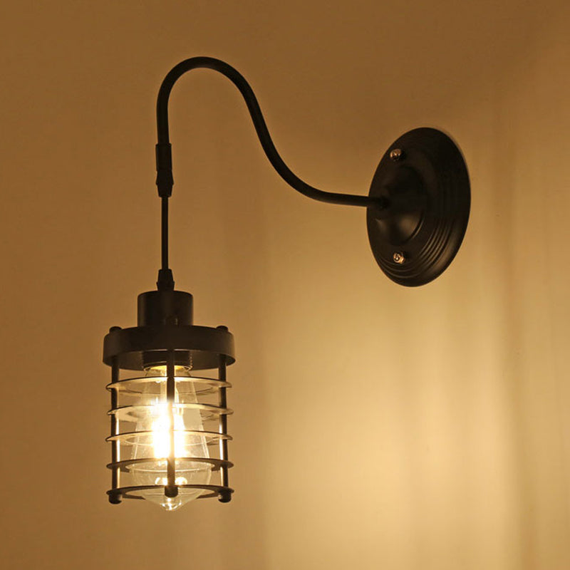 Metal Cylinder/Hexagonal Engaged Wall Lamp Farm 1 Lamp Restaurant Wall Mount Fixture in Black