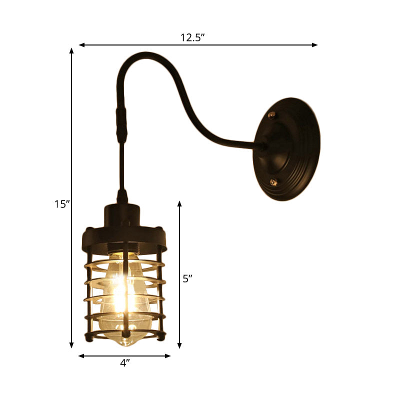 Metal Cylinder/Hexagonal Engaged Wall Lamp Farm 1 Lamp Restaurant Wall Mount Fixture in Black