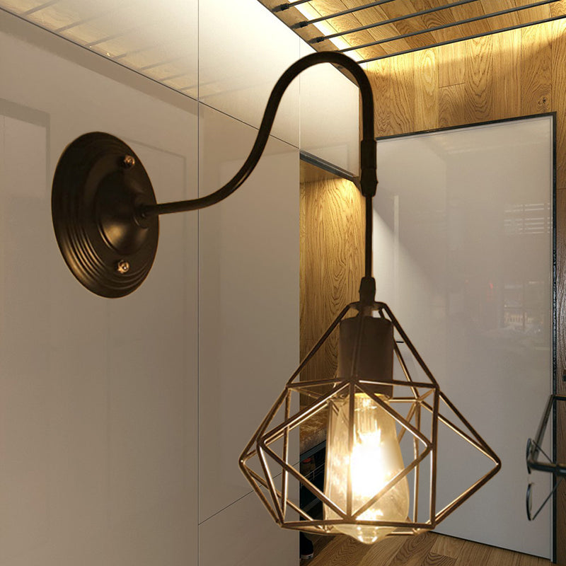 Metal Cylinder/Hexagonal Engaged Wall Lamp Farm 1 Lamp Restaurant Wall Mount Fixture in Black
