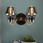 2-Light Wall Lighting with Mushroom Shade Smoke Glass Modern Bedroom Wall Lamp Lighting Fixture