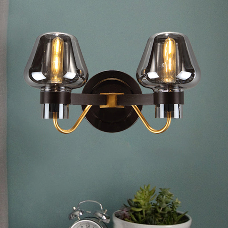 2-Light Wall Lighting with Mushroom Shade Smoke Glass Modern Bedroom Wall Lamp Lighting Fixture