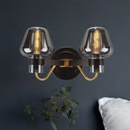 2-Light Wall Lighting with Mushroom Shade Smoke Glass Modern Bedroom Wall Lamp Lighting Fixture