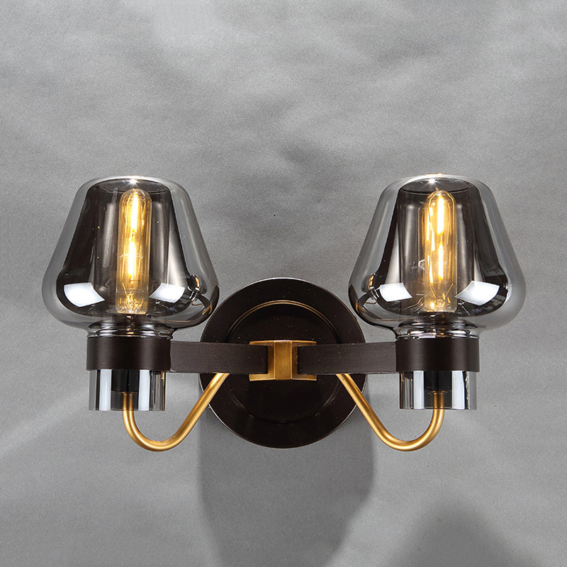 2-Light Wall Lighting with Mushroom Shade Smoke Glass Modern Bedroom Wall Lamp Lighting Fixture