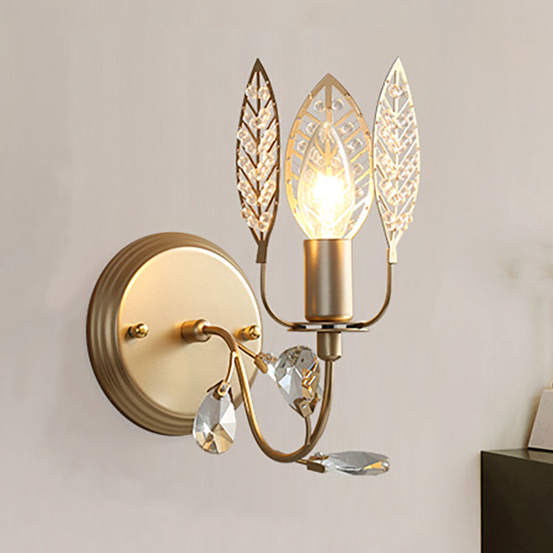 Modernism 1 Light Wall Lamp with Crystal Leaf Bronze Branch Wall Mounted Light for Bedroom