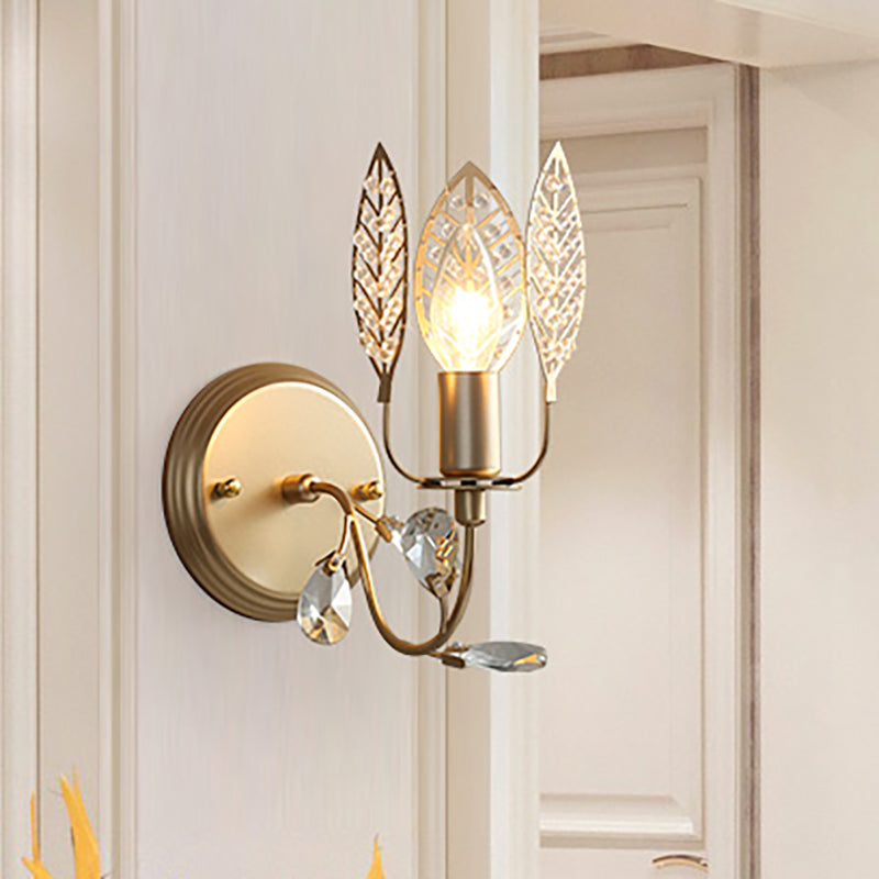 Modernism 1 Light Wall Lamp with Crystal Leaf Bronze Branch Wall Mounted Light for Bedroom