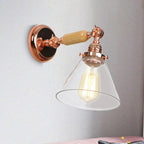 Industrial Cone Wall Lamp 1 Bulb Clear Glass Wall Light in Rose Gold