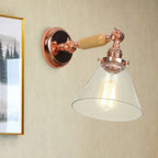 Industrial Cone Wall Lamp 1 Bulb Clear Glass Wall Light in Rose Gold