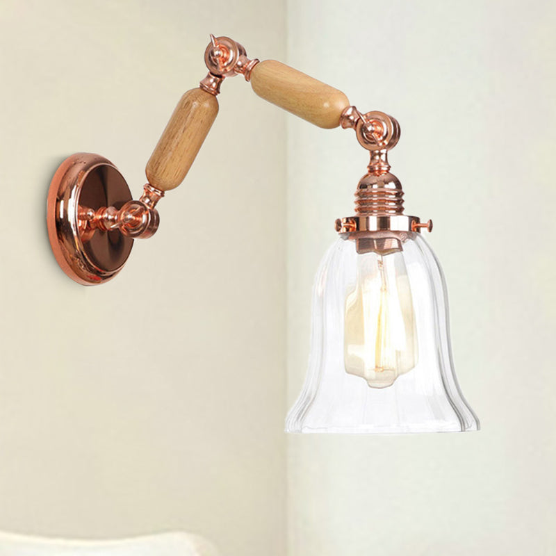 Single beam wall light with flared shade clear prismatic glass farmhouse bedroom wall light fixture