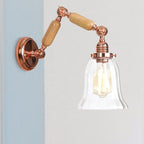 Single beam wall light with flared shade clear prismatic glass farmhouse bedroom wall light fixture