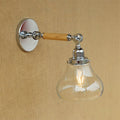 Wood One Light Wall Lamp Vintage Clear Glass Pear Lighting Fixture for Living Room, 8"/4"/6" L Wooden Arm