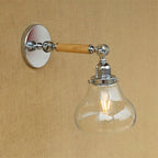Wood One Light Wall Lamp Vintage Clear Glass Pear Lighting Fixture for Living Room, 8"/4"/6" L Wooden Arm