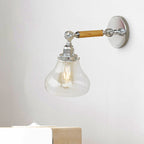 Wood One Light Wall Lamp Vintage Clear Glass Pear Lighting Fixture for Living Room, 8"/4"/6" L Wooden Arm