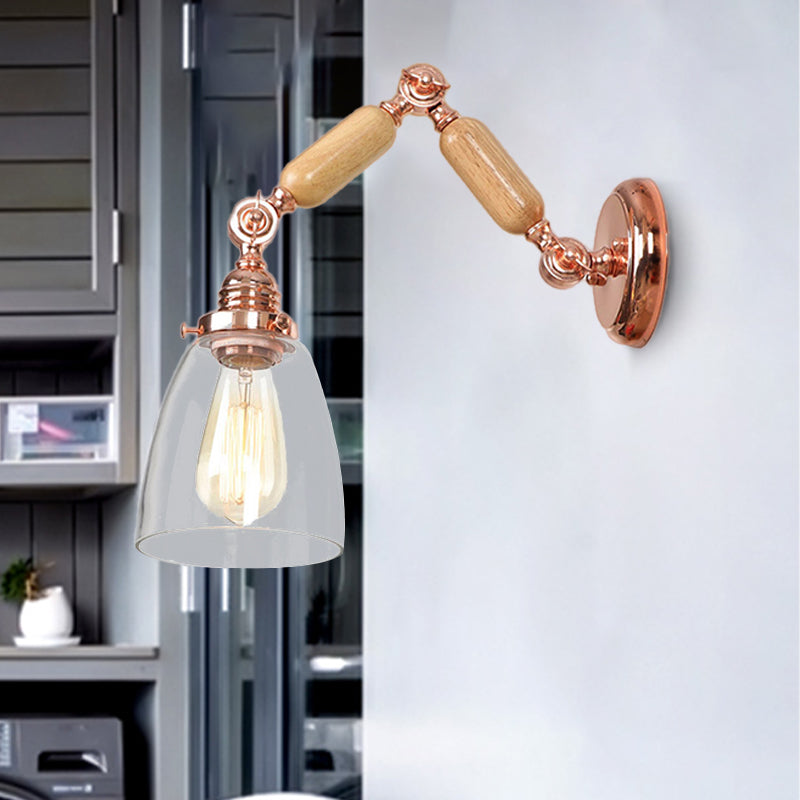 Tapered Clear Glass Wall Lamp Industrial Single Bulb Living Room Sconces Light in Rose Gold