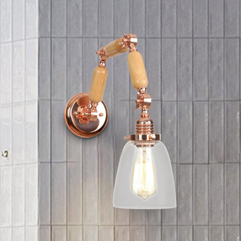 Rose Gold Single Light Concept Light Antique Clear Glass Tapered Lighting Fixture with Rotatable Arm