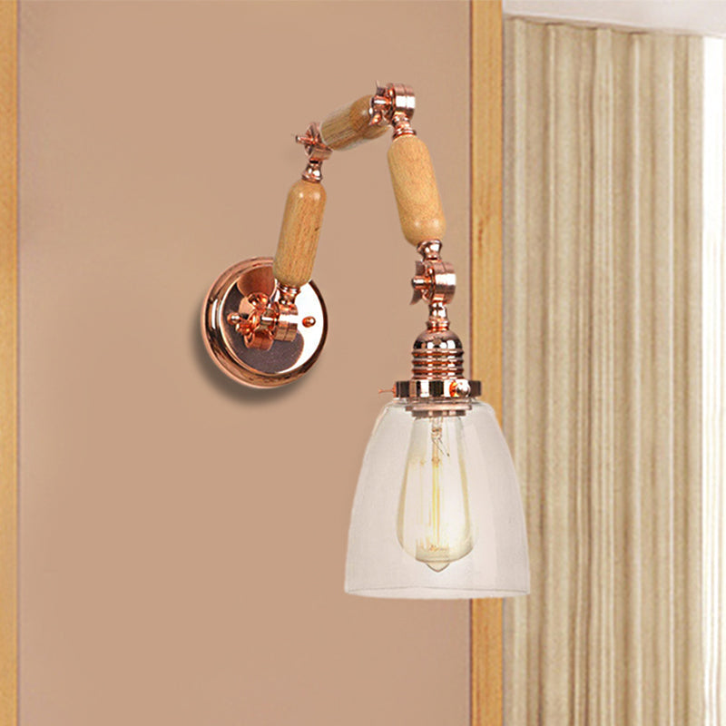 Rose Gold Single Light Concept Light Antique Clear Glass Tapered Lighting Fixture with Rotatable Arm