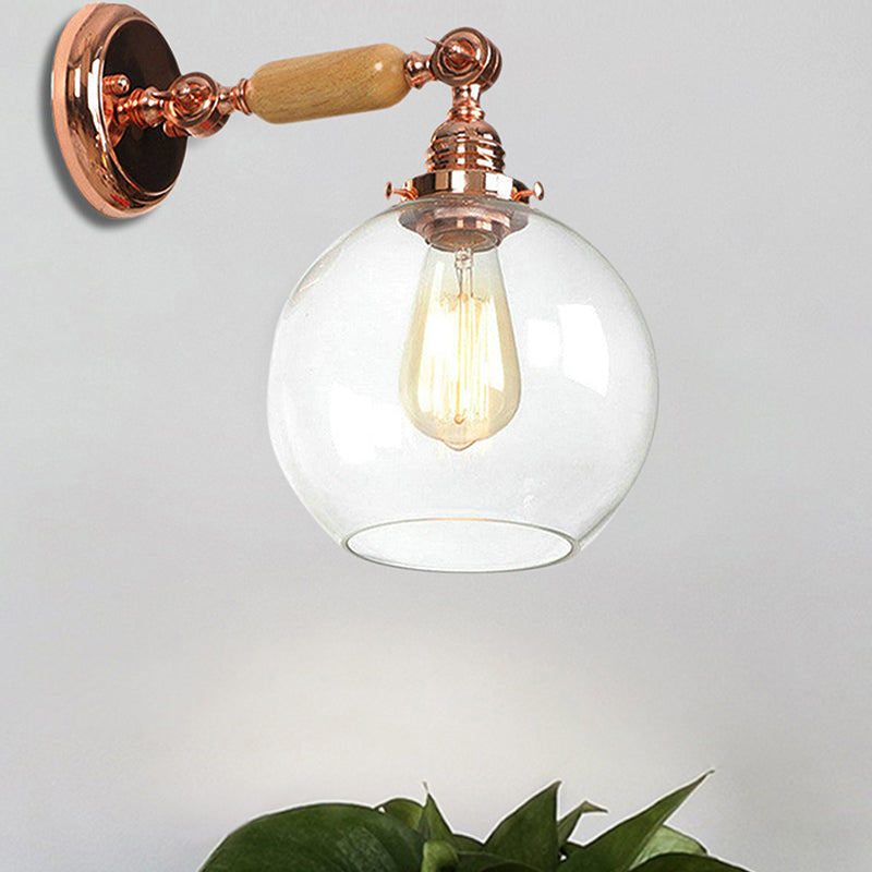 Orb Shade Clear Glass Wall Lamp Industrial Single Bulb Living Room Wall Light in Rose Gold