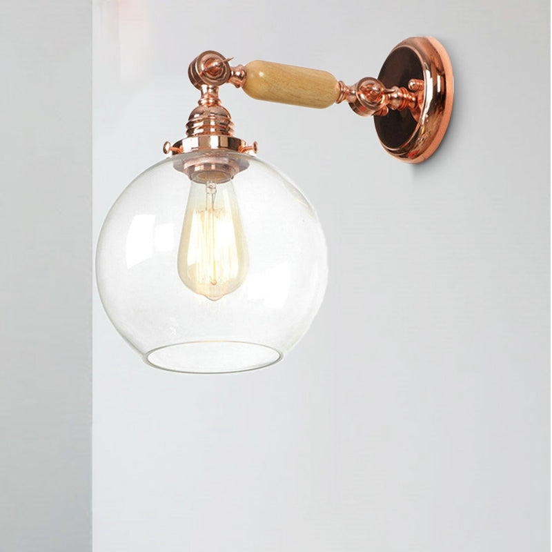 Orb Shade Clear Glass Wall Lamp Industrial Single Bulb Living Room Wall Light in Rose Gold