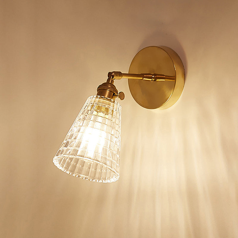 Tapered Living Room Wall Light Fixture Industrial Clear Prism Glass 1 Light Brass Wall Lamp