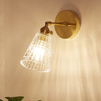Tapered Living Room Wall Light Fixture Industrial Clear Prism Glass 1 Light Brass Wall Lamp