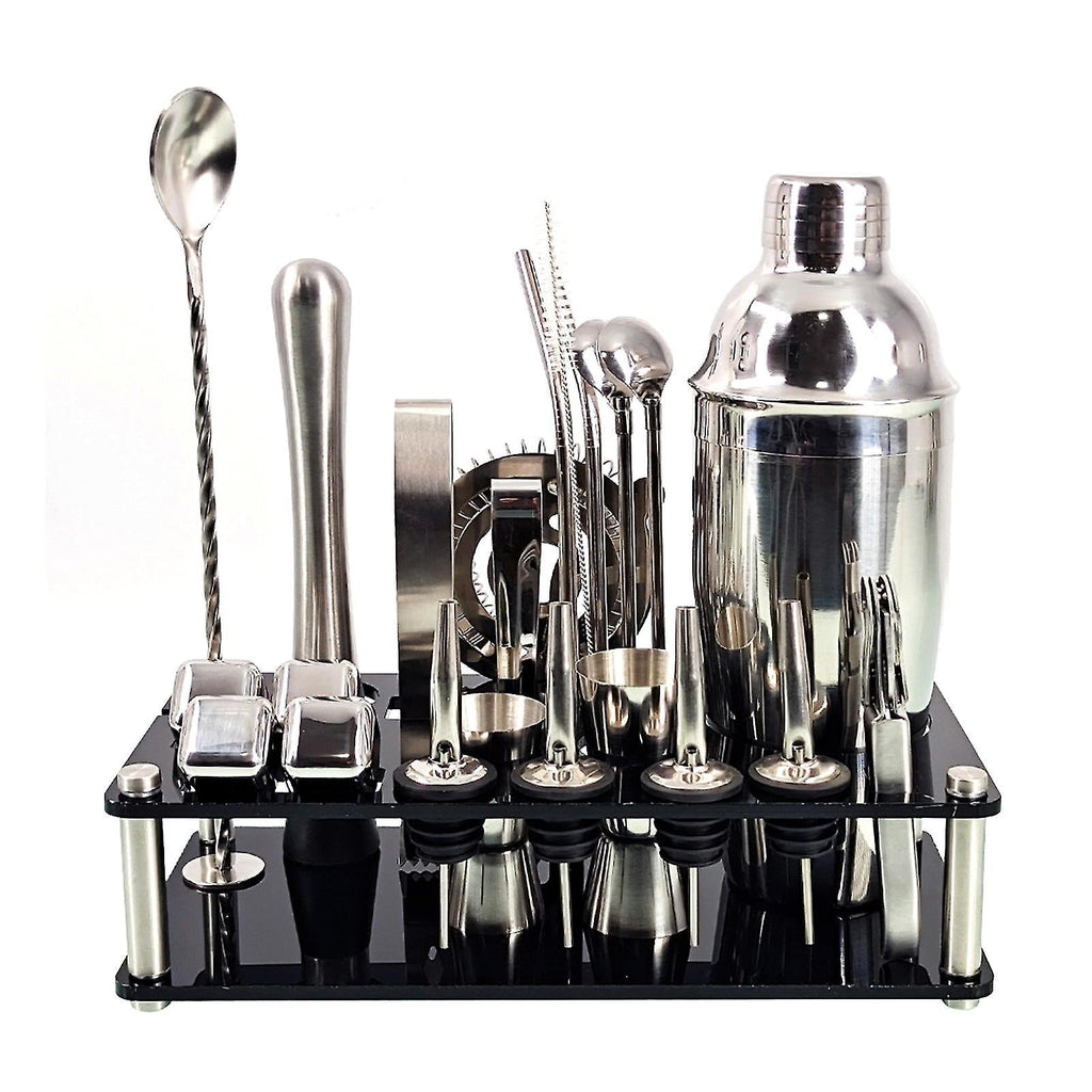 23pcs/Set Bartender Kit Professional Versatility Stainless Steel Martini Cocktail Shaker with Stand Bar Accessories