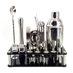 23pcs/Set Bartender Kit Professional Versatility Stainless Steel Martini Cocktail Shaker with Stand Bar Accessories