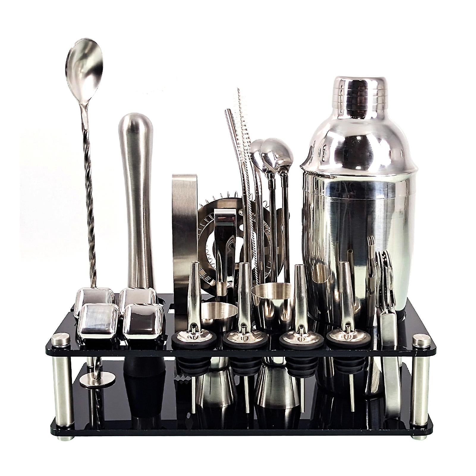 23pcs/Set Bartender Kit Professional Versatility Stainless Steel Martini Cocktail Shaker with Stand Bar Accessories