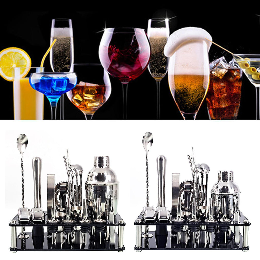 23pcs/Set Bartender Kit Professional Versatility Stainless Steel Martini Cocktail Shaker with Stand Bar Accessories