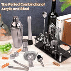 23pcs/Set Bartender Kit Professional Versatility Stainless Steel Martini Cocktail Shaker with Stand Bar Accessories