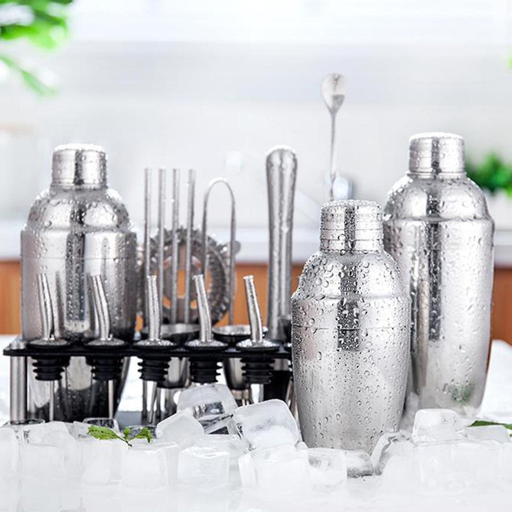23pcs/Set Bartender Kit Professional Versatility Stainless Steel Martini Cocktail Shaker with Stand Bar Accessories