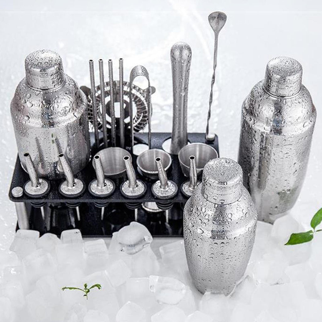 23pcs/Set Bartender Kit Professional Versatility Stainless Steel Martini Cocktail Shaker with Stand Bar Accessories