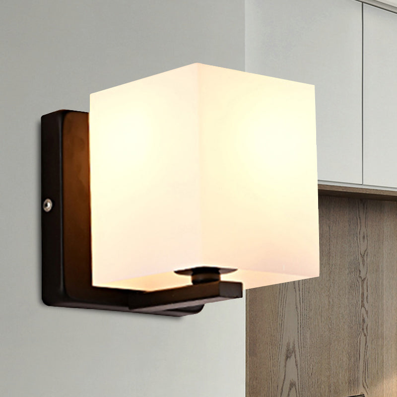 White Umbrella Wall Light with Black Base 1 Light Modern Style Milk Glass Wall Light for the Living Room