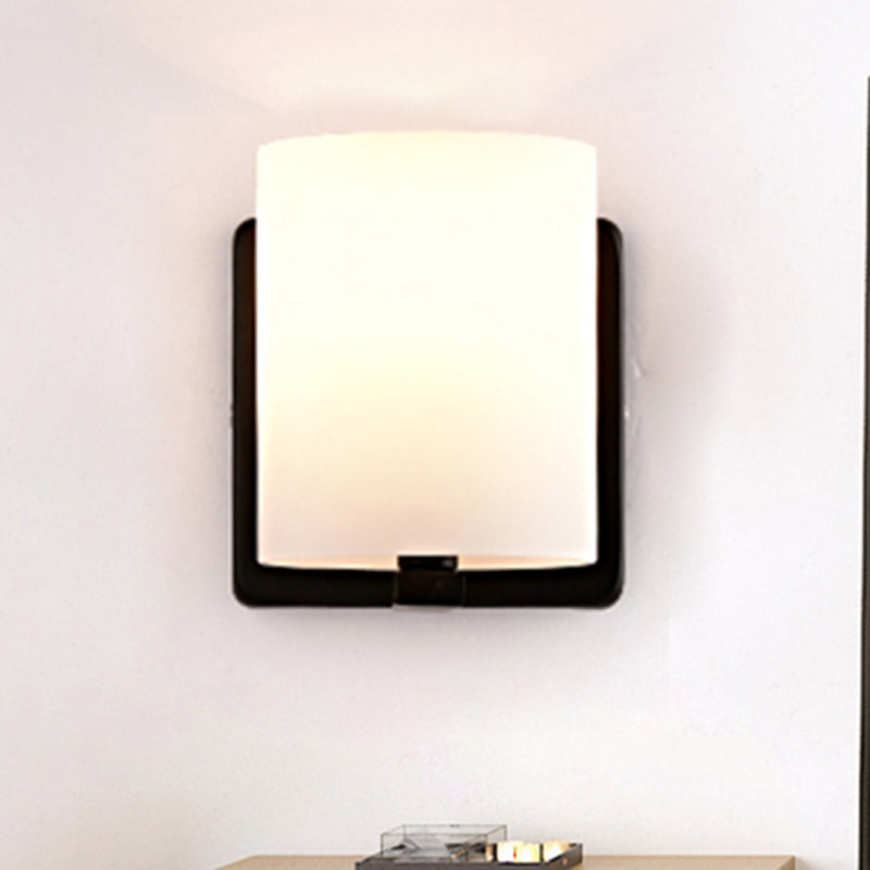 White Umbrella Wall Light with Black Base 1 Light Modern Style Milk Glass Wall Light for the Living Room