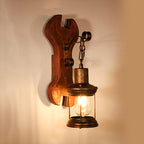 Rust One-Light Wall Light Coastal Clear Glass Lantern Lighting Fixture with Wood Back Plate