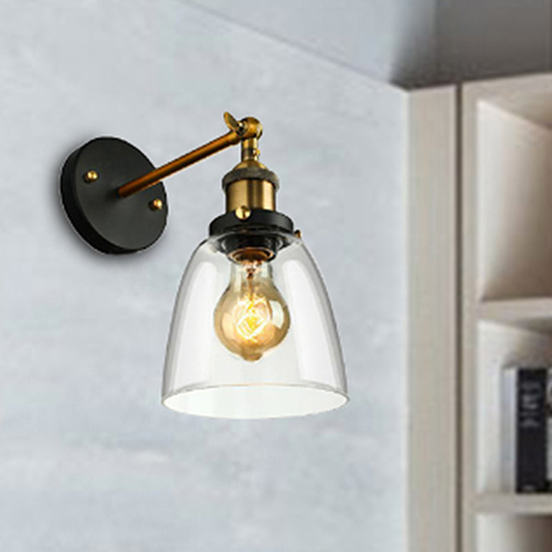 Tapered Bedroom Wall Light Lighting Decoration Rustic Clear Glass 1 Light Black Wall Lamp with Plug Cable