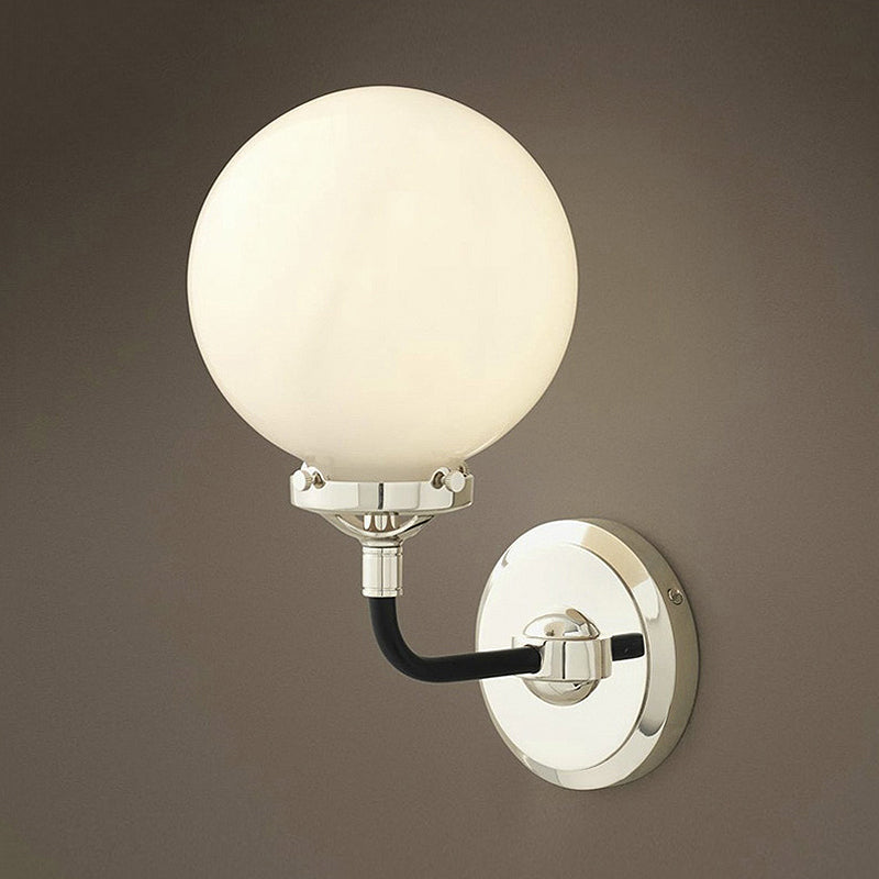 Modern Globe Shade Wall Lamp Fixture 1/2-Bulb Opal Glass Sconce Light in Antique Brass/Chrome