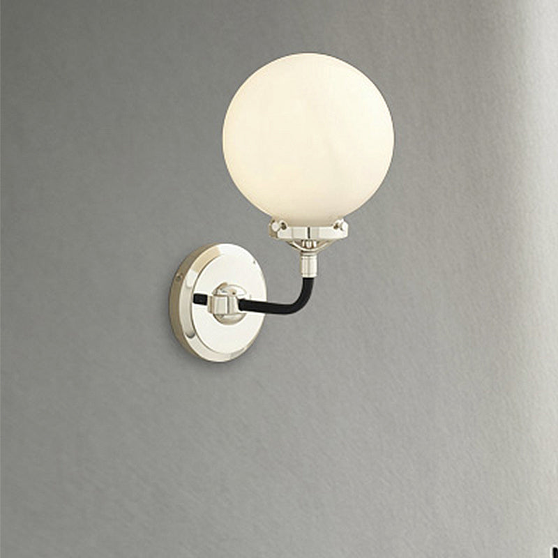 Modern Globe Shade Wall Lamp Fixture 1/2-Bulb Opal Glass Sconce Light in Antique Brass/Chrome