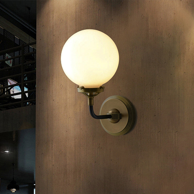 Modern Globe Shade Wall Lamp Fixture 1/2-Bulb Opal Glass Sconce Light in Antique Brass/Chrome