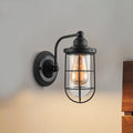 Industrial wire cage wall lighting 1/2-lamp clear glass wall lamp in black for stairs.
